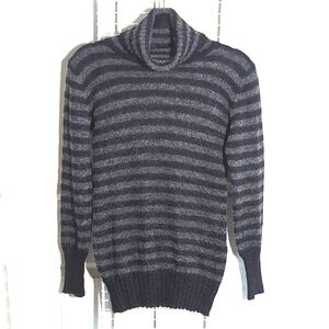 Zara Medium Mohair & Wool Blend Black & Gray Striped Turtleneck Knit Sweater